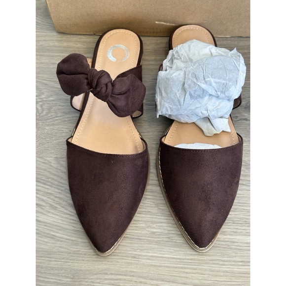 Journee Collection Footwear, Telulah Brown Mule Flats, Womens Size 8 - Picture 3 of 7